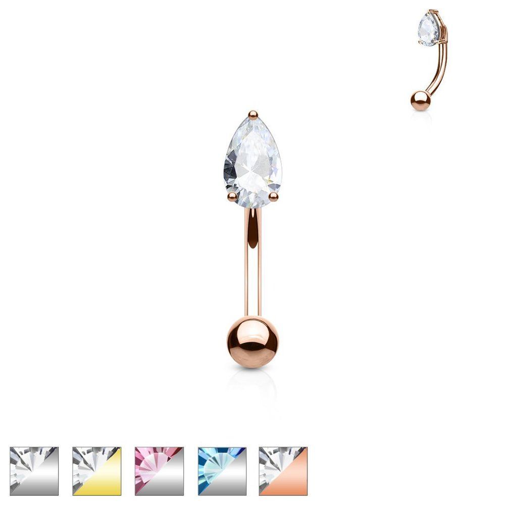 Tear Drop Cz Prong Set Top 316l Surgical Steel Eyebrow Rings Curved Barbells